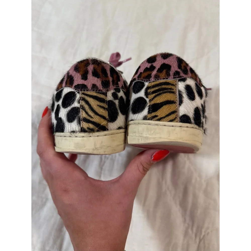 P448 John Animal Print Calf Hair Low Top Sneakers Multi Pattern Pink Laces 38